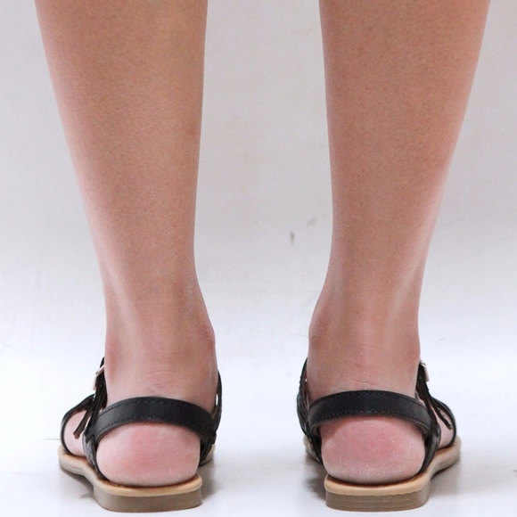 New Black Woven Huarache Ankle Strap Flat Sandals - Picture 3 of 3